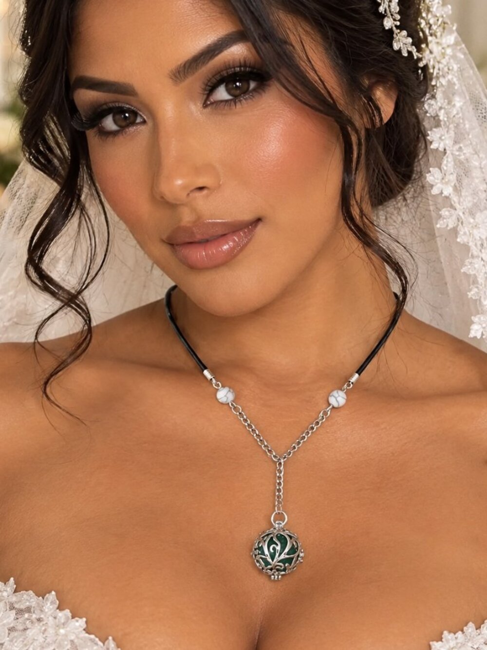 Teal Stone & Marble Accents Lariat Necklace - Picture 8 of 8